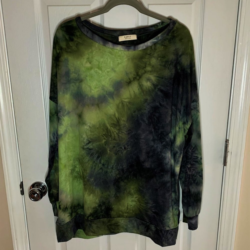 A. Gain 1XL Green Black Tie Dyed Long Sleeve Top NEW